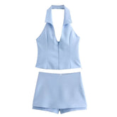 Light blue sleeveless top and shorts set